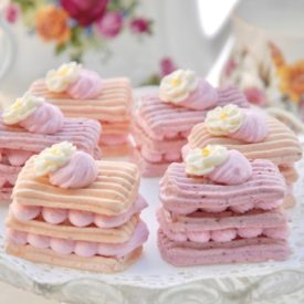Basketweave Meringues with Freeze Dried Raspberries & Peaches